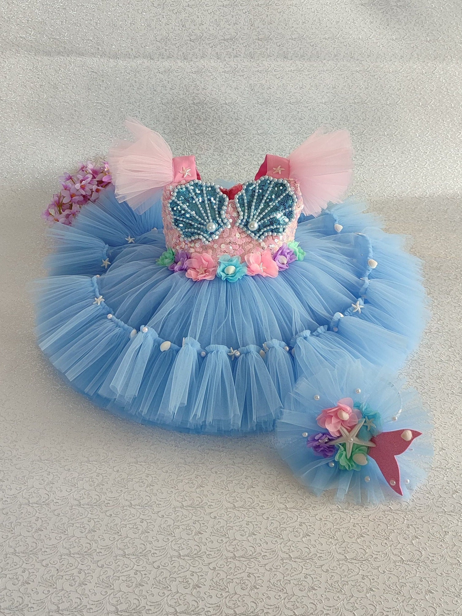Handmade Mermaid Birthday Tutu Dress, Baby Girl Costume, Exclusive Hair  Clip Gift - Etsy