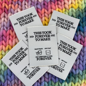 Luxury Woven Handmade Clothing Care Instructions pack of 5 Knitting Labels ‘This Took Forever To Make’ Sew In