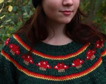 The Toadstool Sweater Adult Size XS - 5XL Knitting Pattern