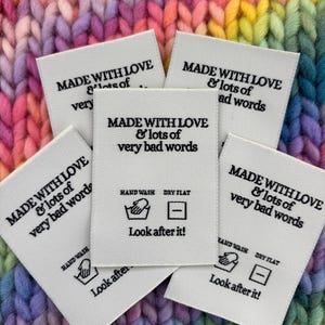 Woven Craft Handmade Clothing Care Instructions Labels ‘Made with Love and Bad Words’ x 5 labels