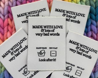Woven Craft Handmade Clothing Care Instructions Labels ‘Made with Love and Bad Words’ x 5 labels