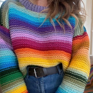 The 'Joy' Sweater - Adult Chunky Easy Beginner Knitting Scrap Rainbow Pattern