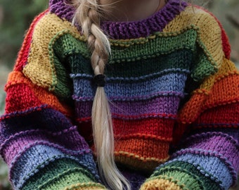 Little Rainbow Sweater - Kids Chunky Knitting Pattern