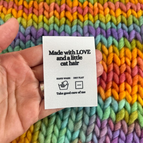 Woven Craft Handmade Clothing Care Instructions Labels  ‘Made with Love and a Little Cat Hair’