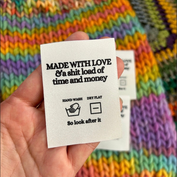 Woven Craft Handmade Clothing Care Instructions Labels ‘Made with Love and a Shit Load of Time’