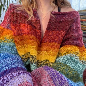 Rainbow Folk Sweater Knitting Pattern Chunky Yarn