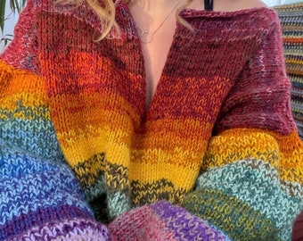 Rainbow Folk Sweater Knitting Pattern Chunky Yarn