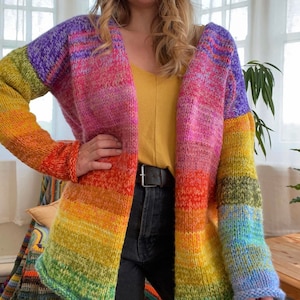 Rainbow Folk Cardigan Chunky Adult Knitting Pattern