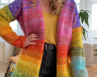 Rainbow Folk Cardigan Chunky Adult Knitting Pattern