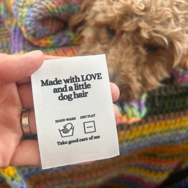 Woven Craft Handmade Clothing Care Instructions Labels  ‘Made with Love and a Little Dog Hair’