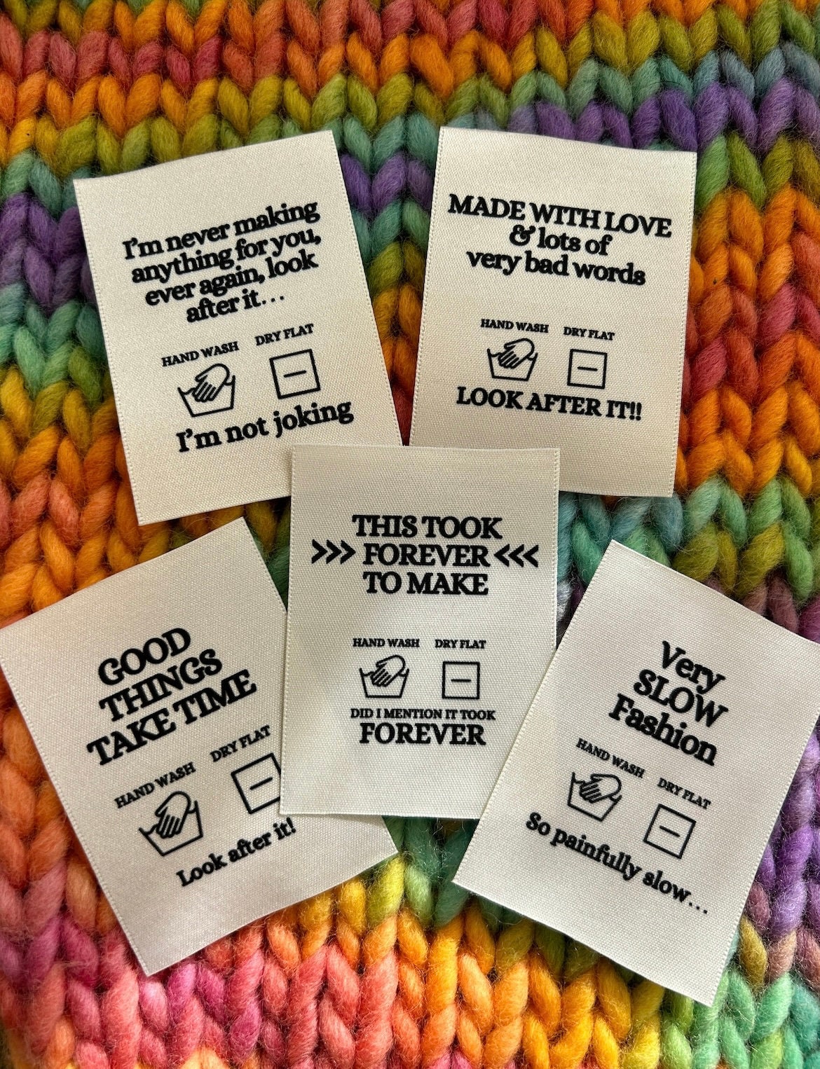 Multipack „Slow Fashion“ gewebte Pflegeetiketten für Kleidung x 5 Etiketten
