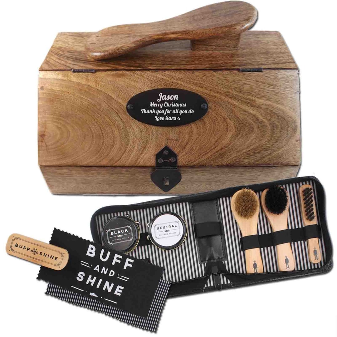 Personalised Wooden Shoe Shine Valet/box With 8 Piece Shoe Etsy