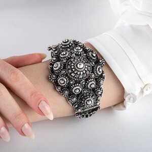Cuff Bracelet Sterling Silver Filigree Bangle Women Cuff Wristwear Dainty Birthday Gift For Grandmother Delicate Bracelet Jewelry For Mother