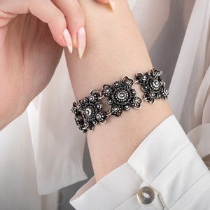 Handmade Filigree Bracelet Sterling Silver Filigree Bangle Women Lace Wristwear Dainty Birthday Gift For Mom Fine Silver Handwoven Filigree