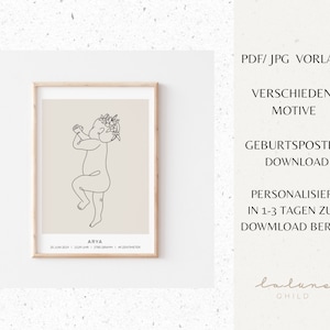 Cartel de bebé cartel de nacimiento bebé con corona de flores y regalo de baby shower de personalización