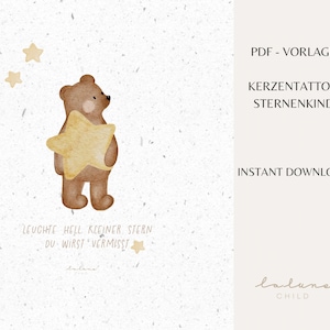 Vela tatuagem estrela criança vela urso dizendo "Brilha estrelinha, sentiremos falta de você" luz de conforto Arquivo PDF DOWNLOAD DIGITAL