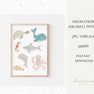 Children&#39;s Room Poster Sea Animals Ocean Ocean Poster Kidsroom Digital Download