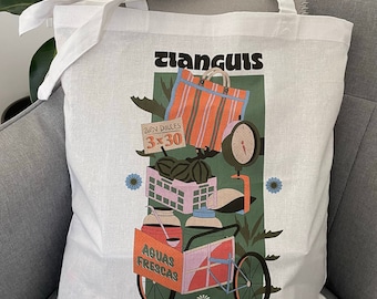 Tote Bag con Ilustración "El Tianguis mexicano"