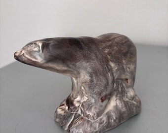 Vintage Soapstone Polar Bear Sculpture - Hand Carved Hardstone Ice Bear Figurine - Wildlife Office Decor - Cabin Chic Animal Statue