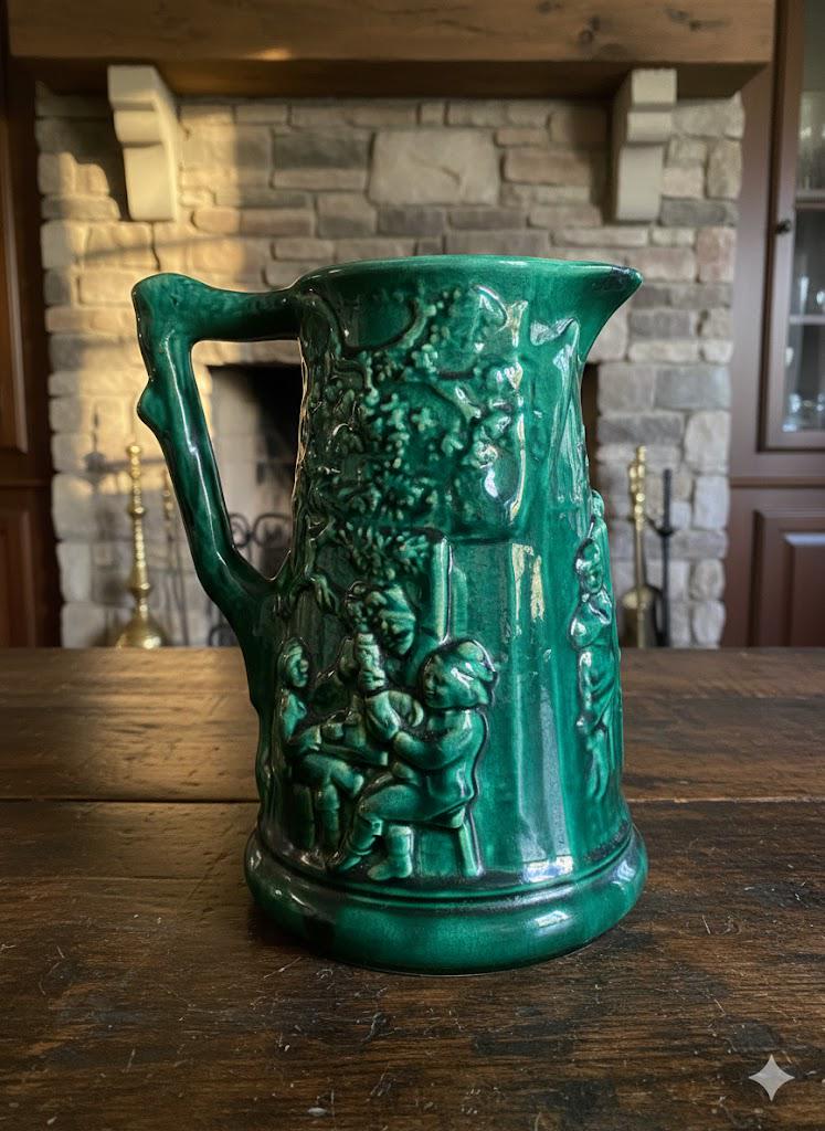 Pichet Ancien Sarreguemines Vert – Majolique Art Déco 1920 – Pièce Vintage France