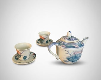 Antique Chinese Porcelain Tea Set for Children with Original Box - Miniature Toy Tea Service Vintage - Early 20th Century Collectible -