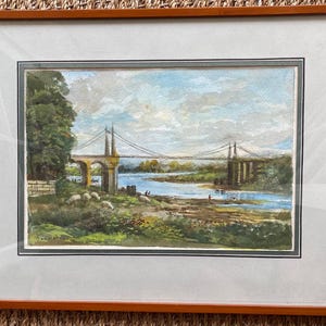 Antique watercolor, signed, framed and under glass, early 20th century, park and riverside. France. by F. Cochard.