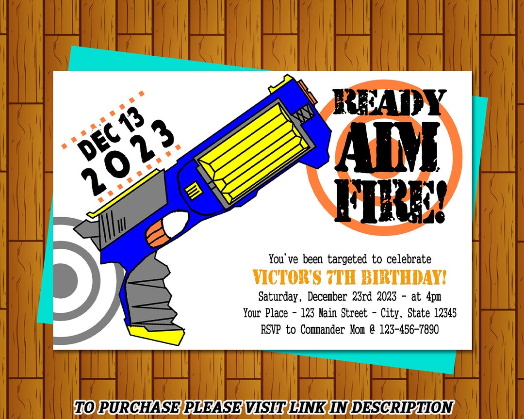 Personalize Nerf Birthday Invitation Nerf Party Invitation Etsy