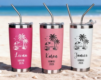 Custom  20oz Vacation Tumbler, Personalized 20 oz Girl's Trip Tumbler, Travel Mug, Birthday Cups