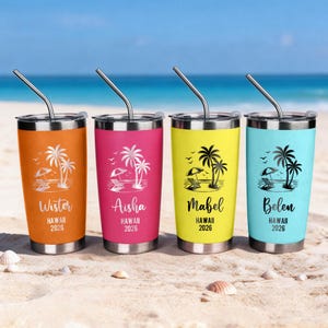 Personalized 20oz Stainless Steel Tumbler | Custom Travel Cup with Double-Sided Engraving, Ideal Beach Vacation Gift