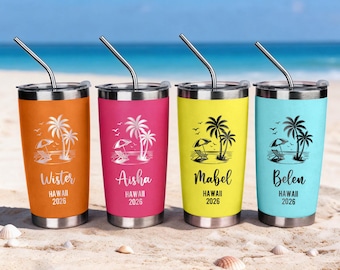 Vaso térmico de acero inoxidable de 590 ml (20 oz) personalizado / Taza de viaje personalizada con grabado a doble cara, regalo ideal para vacaciones en la playa.