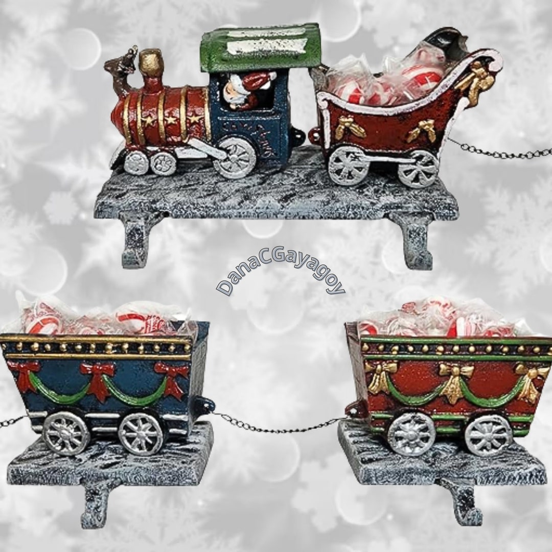 Cast Iron Stocking Holder Threepiece Set With Four Hooks Etsy