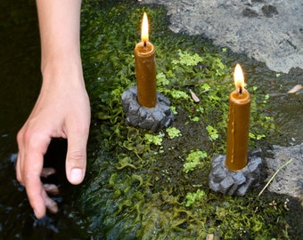 Meditation Small Black Concrete Candle Holder/Stone Meditation Candle Holder/Small Rock Candle Holder/Concrete Candle Stick Holder