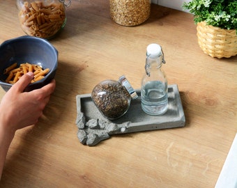 Gray Rock Texture Concrete Tray, Candle Holder for Cooking Tools, Keys, Glasses, Jewelry/Simple Gift Idea/Useful Decor/Minimalist Candle