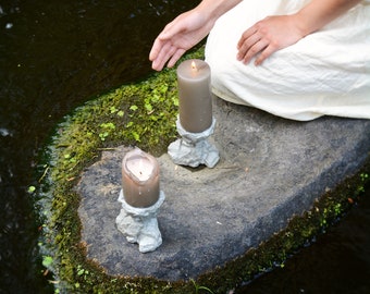 Meditation Big Gray Concrete Candle Holder/Stone Meditation Tea Light Candle Holder/Big Rock Candle Holder/Concrete Pillar Candle Holder