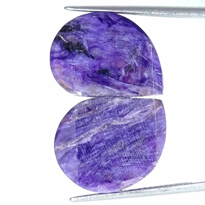 Natural Charoite Cabochon Loose Gemstone Fancy Pair 19.60Cts Natural Loose Gemstone, Jewellery Making, Making Jewelry image 2