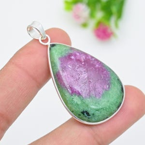 Pear Pendant 925 Sterling Silver Jewelry Ruby In Zoisite Natural Gemstone Handmade Jewelry