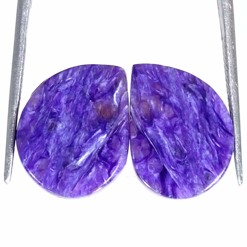 Natural Charoite Cabochon Loose Gemstone Fancy Pair 19.60Cts Natural Loose Gemstone, Jewellery Making, Making Jewelry image 3