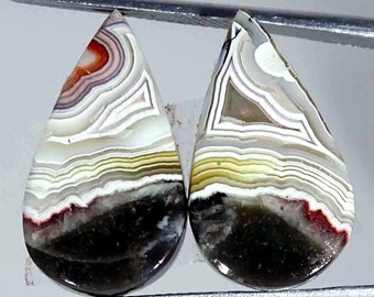 Natural Crazy Lace Agate Cabochon Loose Gemstone Pear Pair 18.40Ct Size 12x22x5mm Natural Loose Gemstone Jewellery Making Making Jewelry