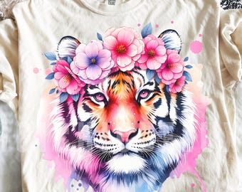 Blumentiger PNG, Boho Girly Pink Tiger Shirt Sublimationsdesign, Preppy Sommer Png, digitaler Download PNG, Boutique Png, trendiges Png Design