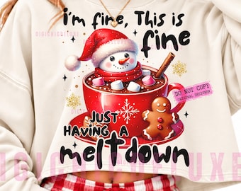 Sneeuwpop die helemaal instort PNG, grappig kerstontwerp met warme chocolademelk (sublimatie), sarcastische kerstsneeuwpop PNG, vrolijke kerst trendy PNG DTF