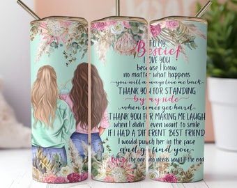 Best Friend Tumbler 20 oz Skinny Tumbler PNG Sublimation Design DIGITAL Only SEAMLESS Besties Sublimation Tumbler Wrap Gifts For Women Happy