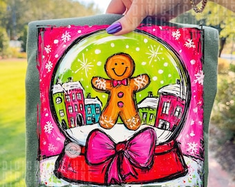 Preppy Christmas Gingerbread PNG, Christmas Png, Gingerbread Man Png, Christmas Design Cute Christmas Cookie Png Snow Globe Png Brushstrokes
