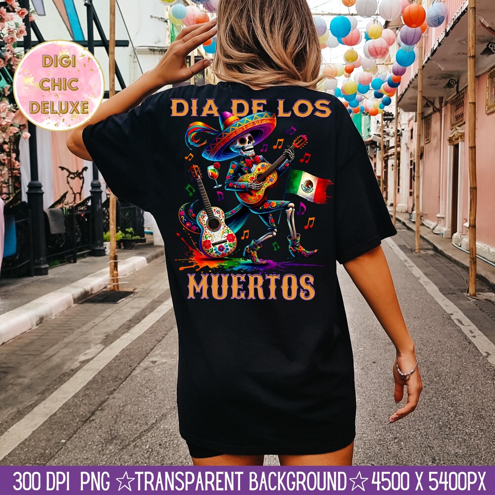 Dia De Los Muertos Dancing Skeleton Clipart Shirt Sublimation And Dtf Design, Digital Download Png, Tshirt Png Design, Day Of The Dead Skull