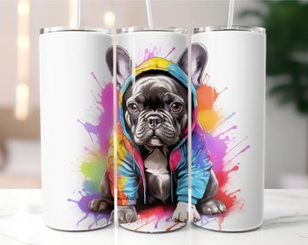 French Bulldog 20 oz Skinny Tumbler Sublimation Design Digital Download PNG Instant DIGITAL ONLY, HipHop Bulldog Tumbler Wrap, Dog Lover