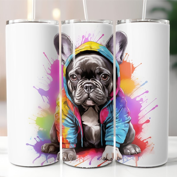 French Bulldog 20 oz Skinny Tumbler Sublimation Design Digital Download PNG Instant DIGITAL ONLY, HipHop Bulldog Tumbler Wrap, Dog Lover