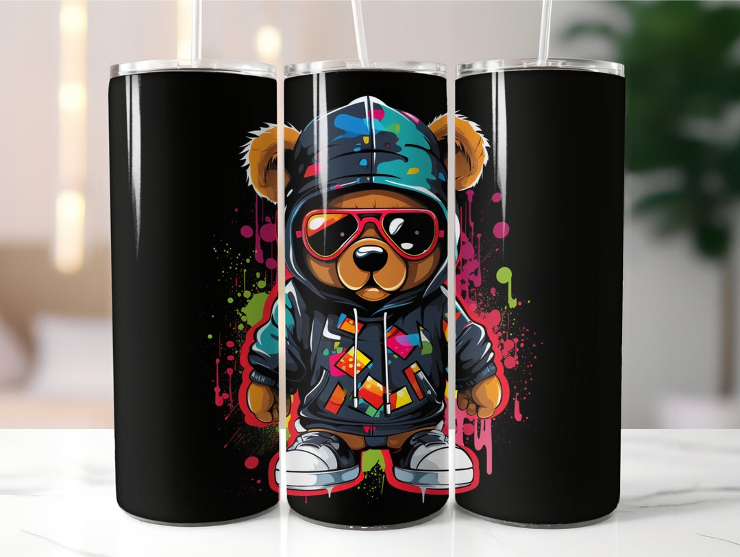 Hiphop Teddy Bear 20 Oz Skinny Tumbler Sublimation Design Digital ...