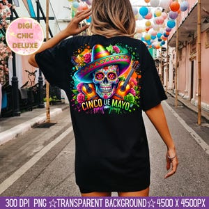 Camiseta de sublimación y diseño DTF de Cinco de Mayo, descarga digital PNG instantánea SOLO DIGITAL, diseño de camiseta PNG, calavera mexicana PNG