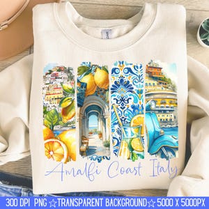 Amalfi Coast Italy PNG Shirt Sublimation and Dtf Design, Digital Download PNG, Mediterranean, Tshirt Design Png, Trendy Design, Limoncello
