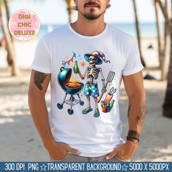 4th Of July BBQ Skeleton Clipart Shirt Sublimation and Dtf Design, Digital Download PNG Instant DIGITAL Only, Tshirt png Design, Patriotic