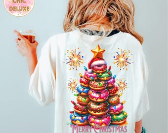 Christmas Donut Tree PNG Clipart Shirt Sublimation and Dtf Design, Digital Download, Merry Christmas PNG, Christmas Lights, Christmas Donuts